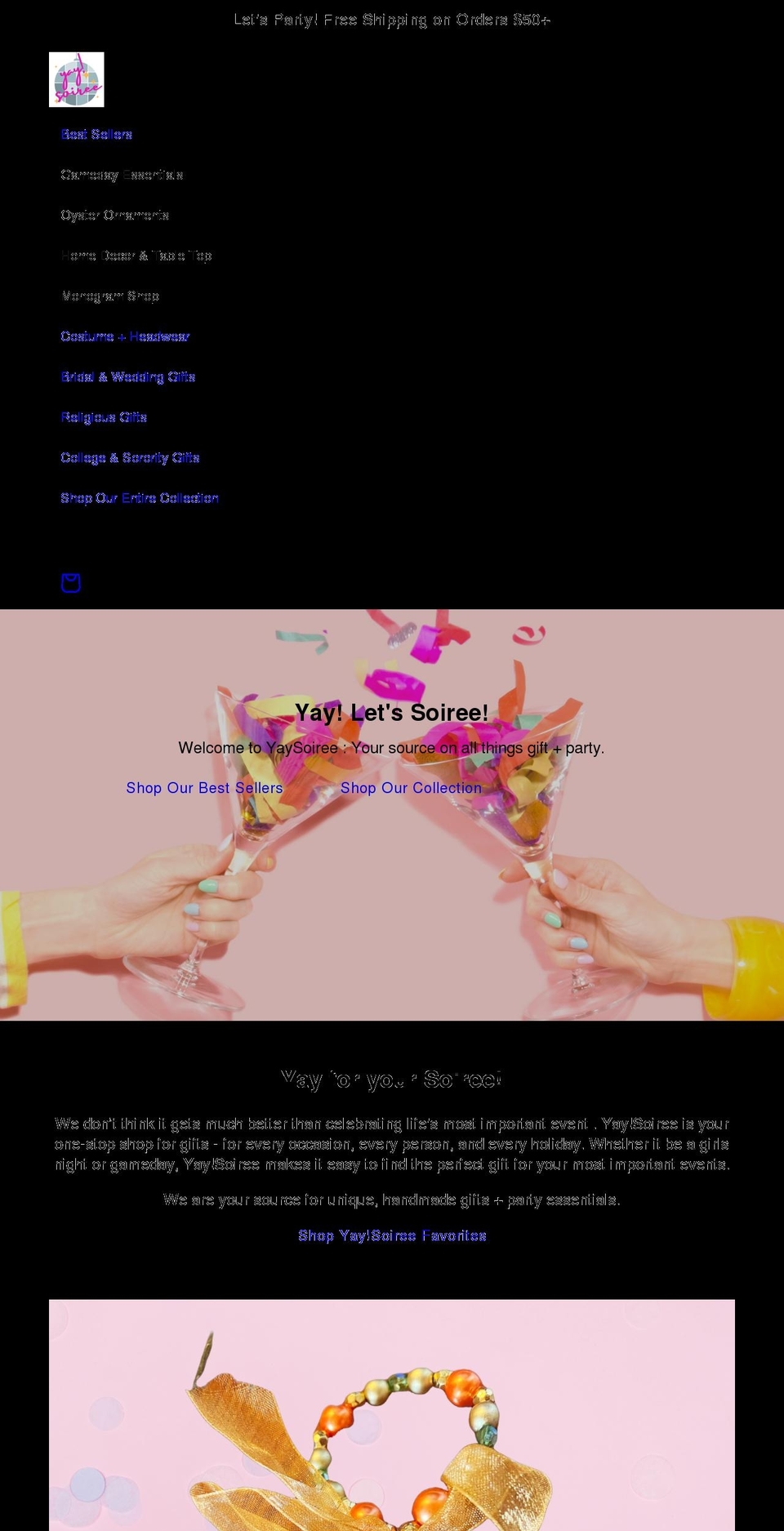 yaysoiree.com shopify website screenshot
