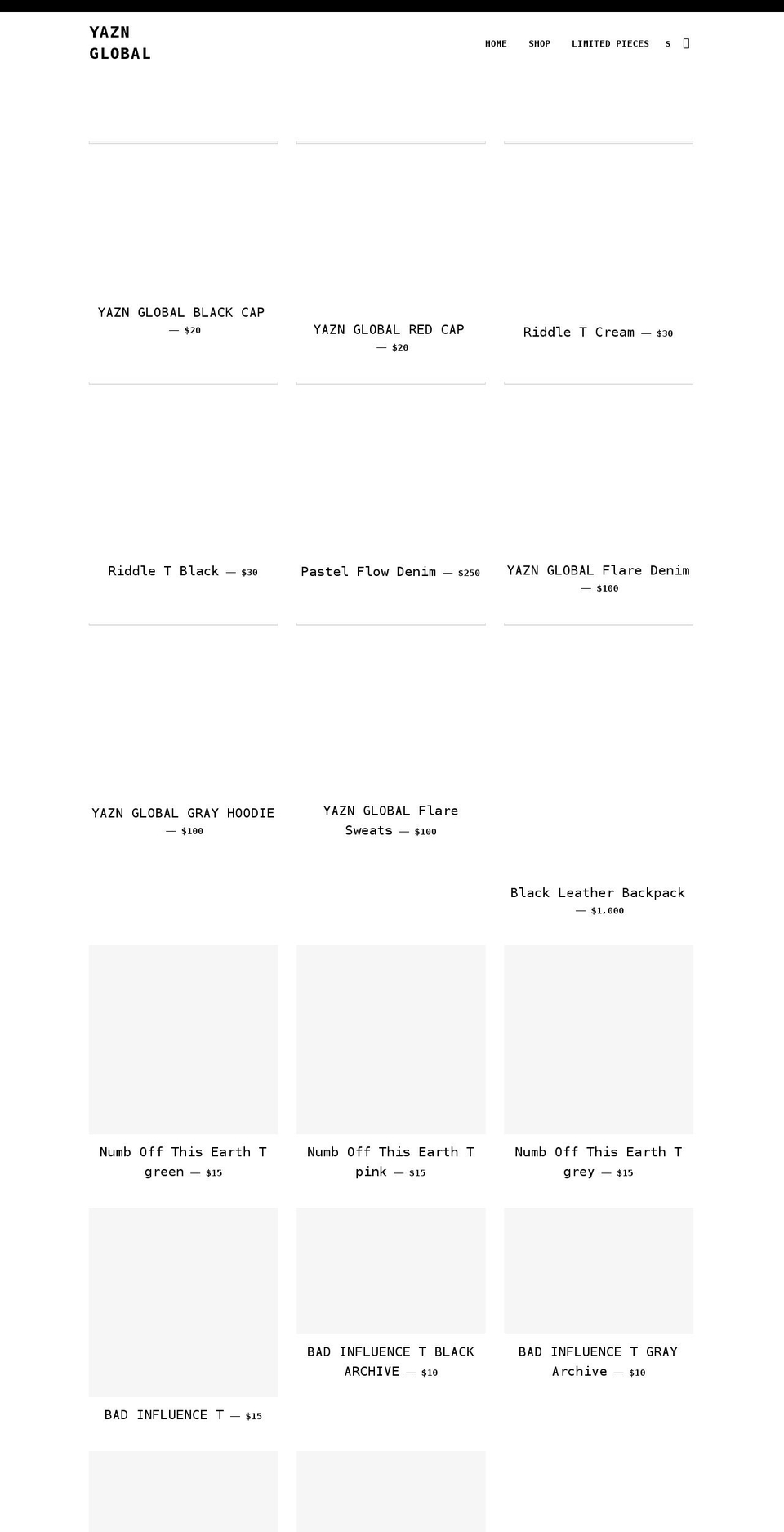 yaznglobal.com shopify website screenshot