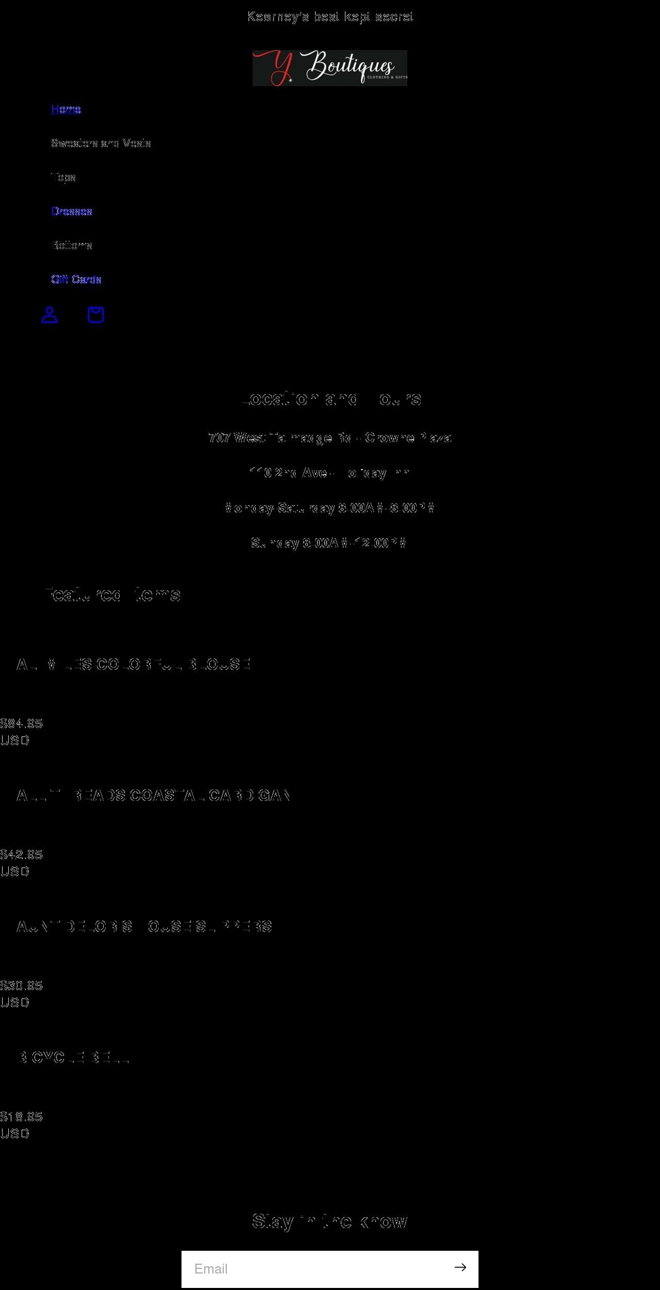 yboutiquekearney.com shopify website screenshot