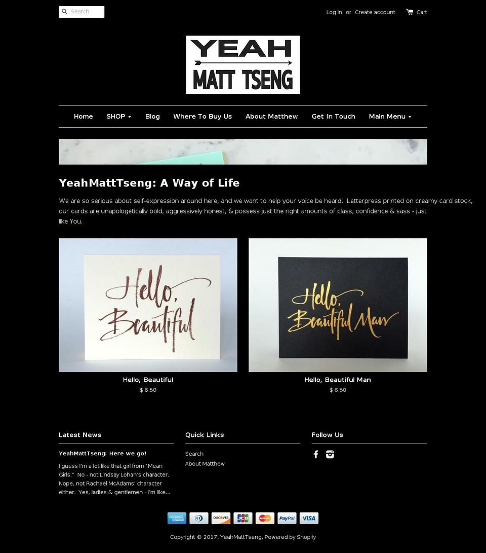 yeahmatttseng.com shopify website screenshot