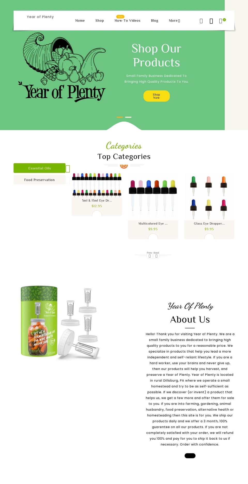 year-of-plenty.com — Shopify storefront screenshot