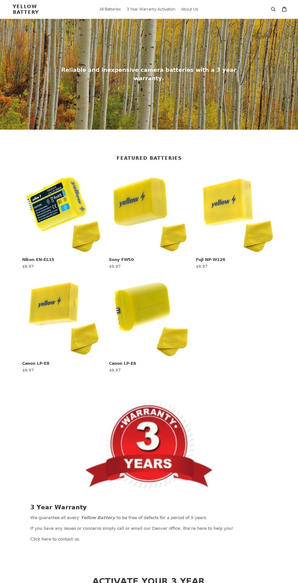 yellowbattery.com — Shopify storefront screenshot