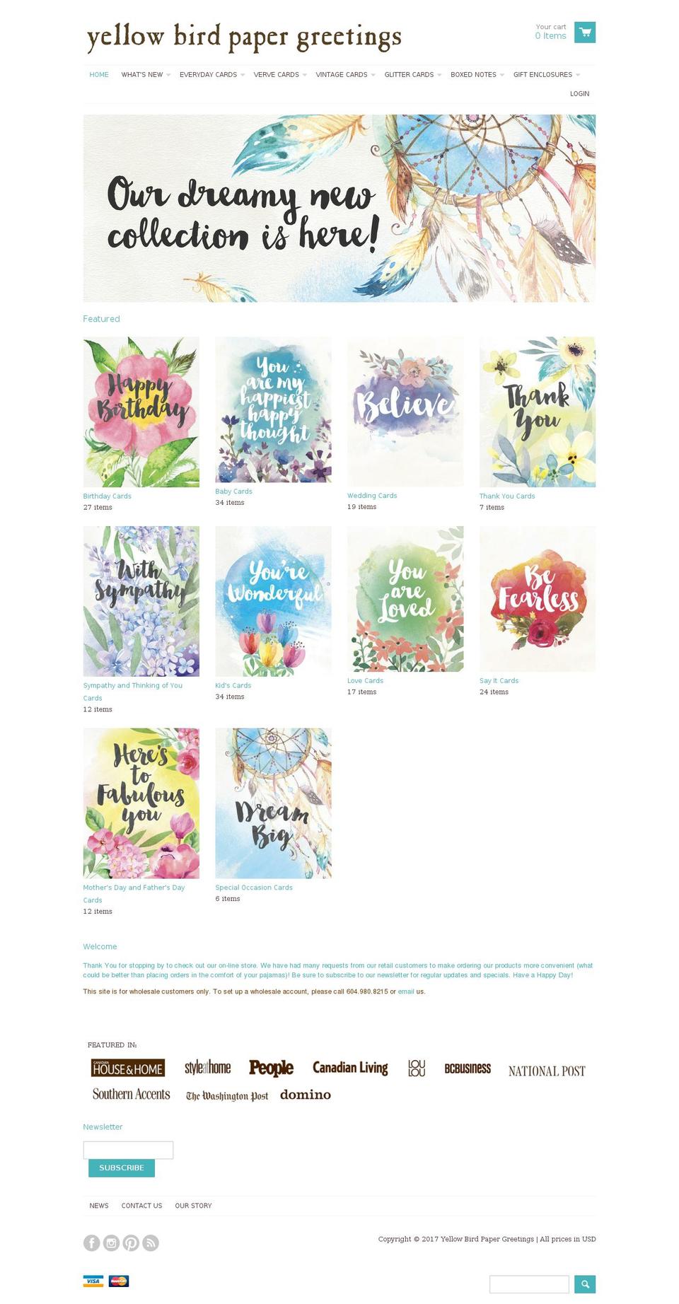 yellowbirdgreetings.com shopify website screenshot