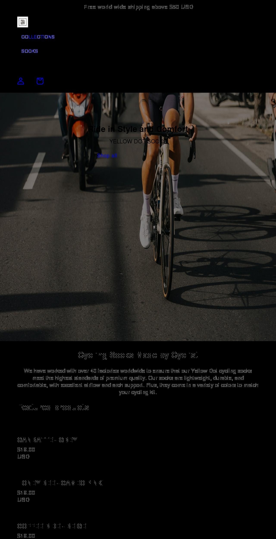 yellowdotsocks.com shopify website screenshot