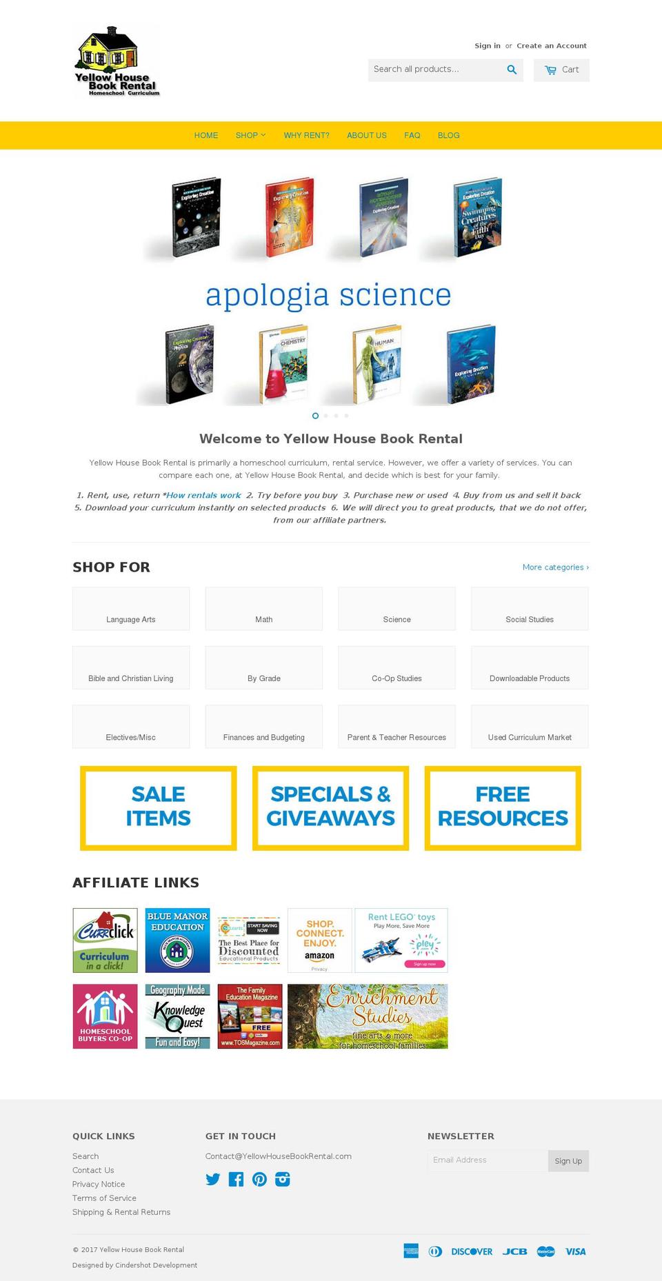 yellowhousebookrental.com shopify website screenshot