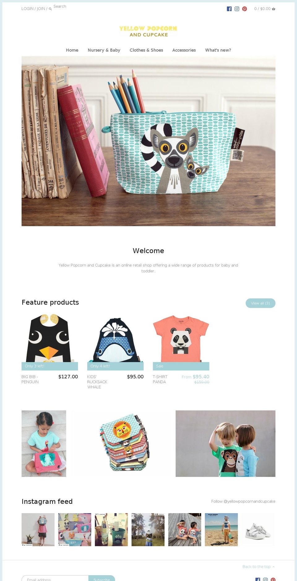 yellowpopcornandcupcake.com — Shopify storefront screenshot