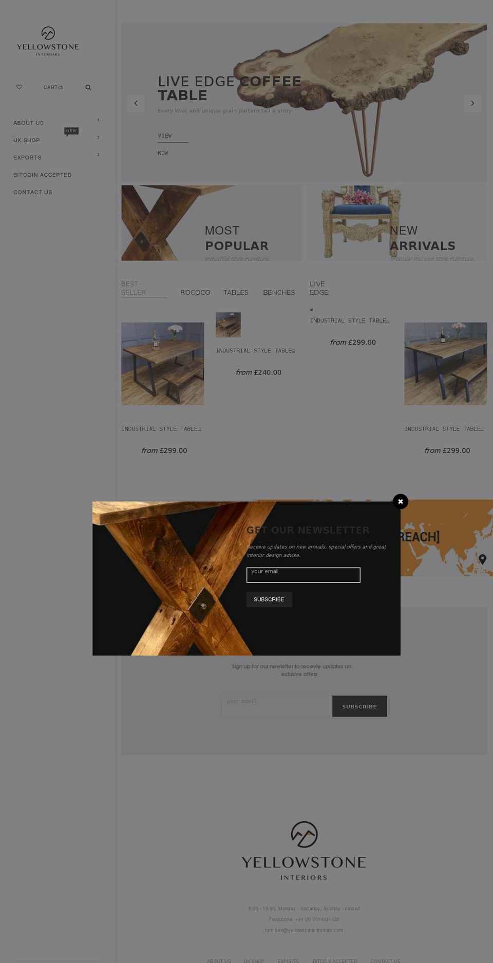 yellowstoneinteriors.com — Shopify storefront screenshot