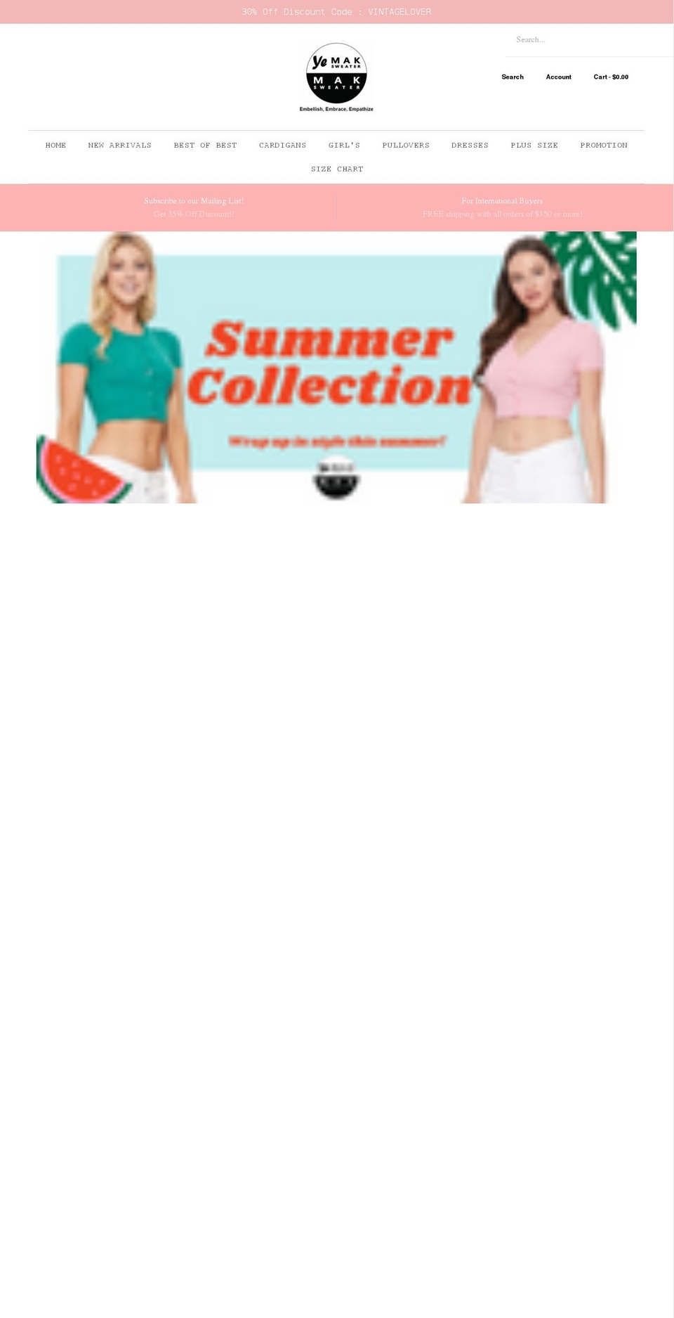 yemaksweater.com shopify website screenshot