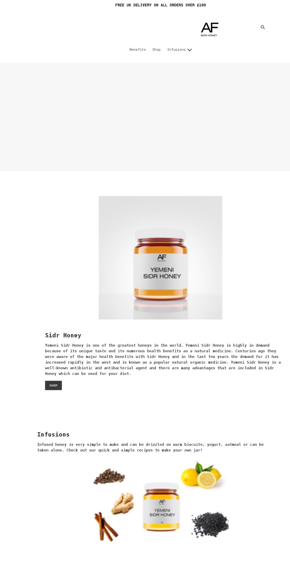 yemenisidrhoney.co.uk shopify website screenshot