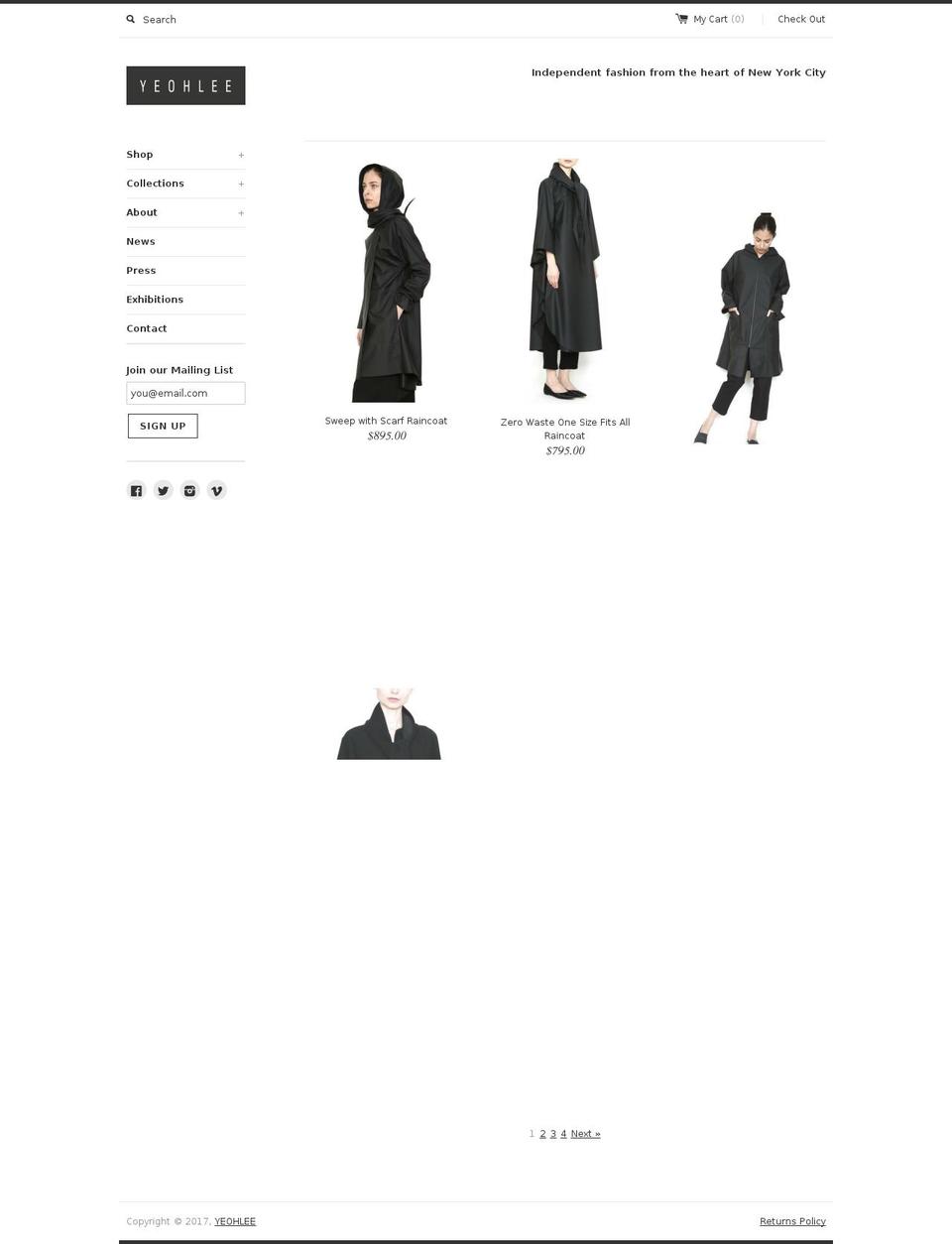 yeohlee.com shopify website screenshot