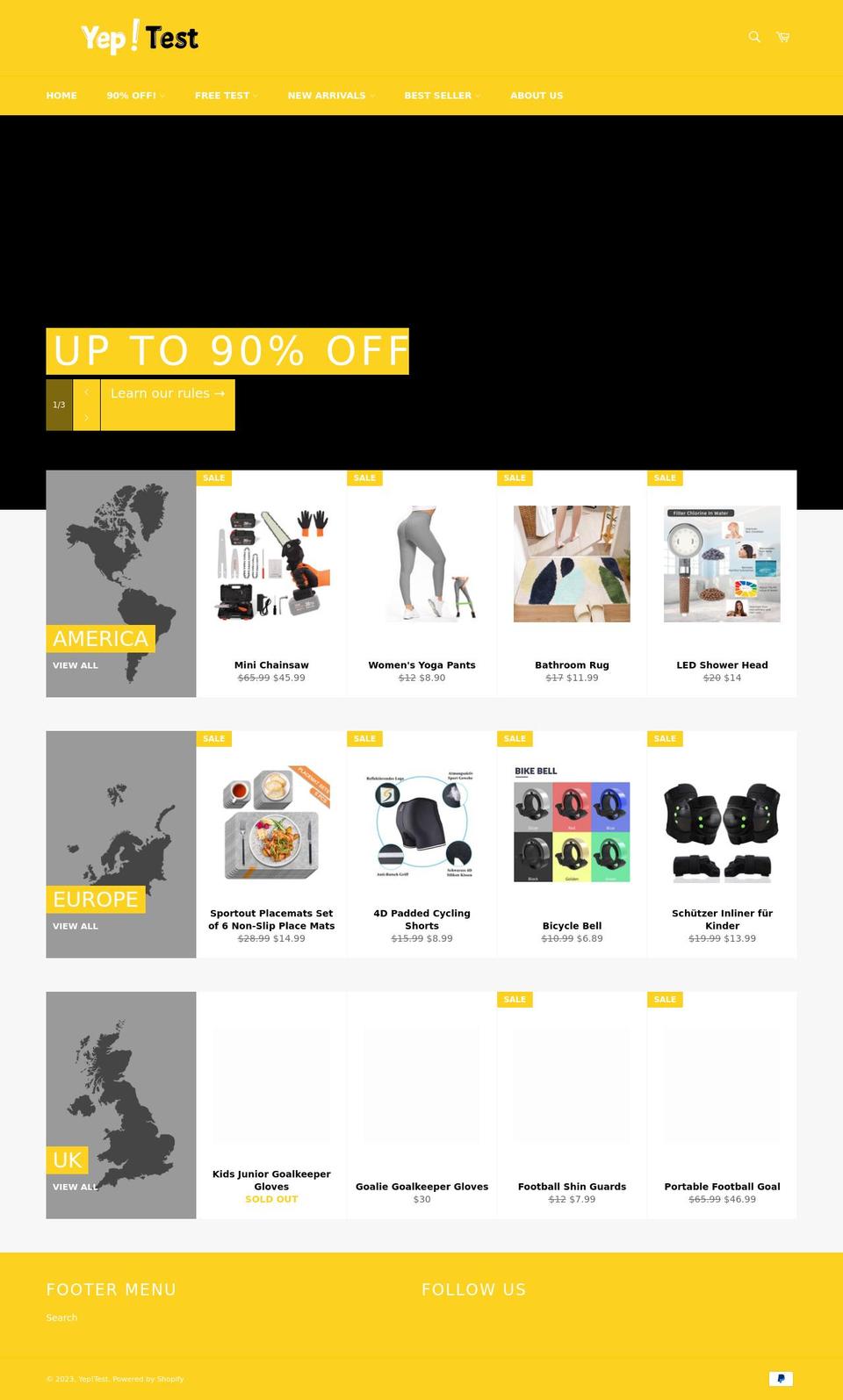yeptest.com shopify website screenshot
