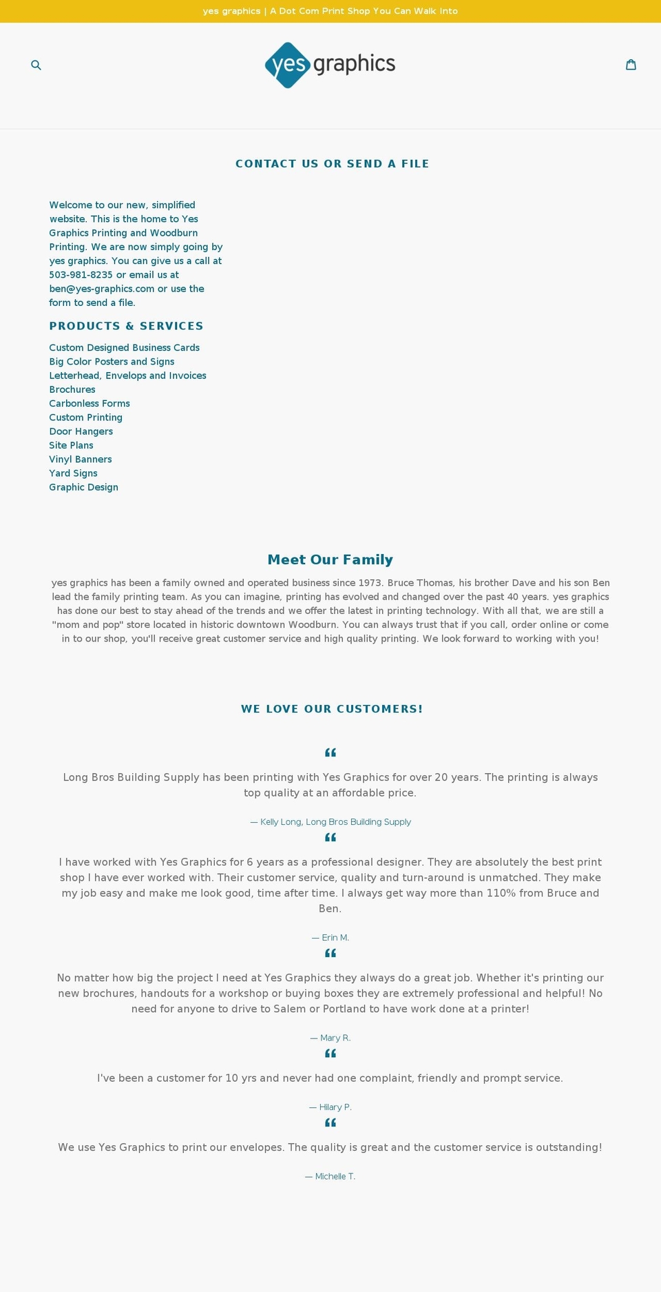yes-graphics.com — Shopify storefront screenshot