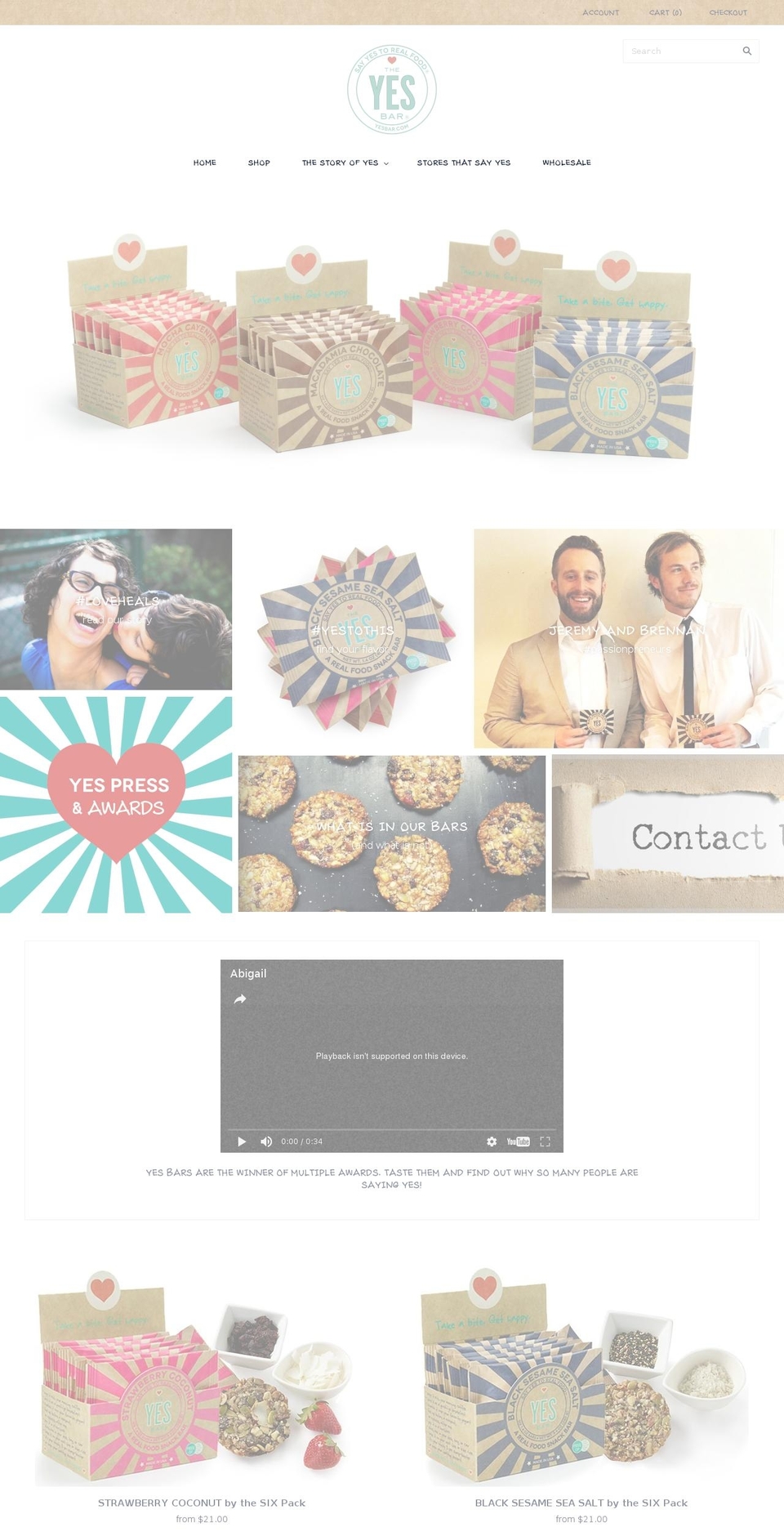 yesbar.com shopify website screenshot