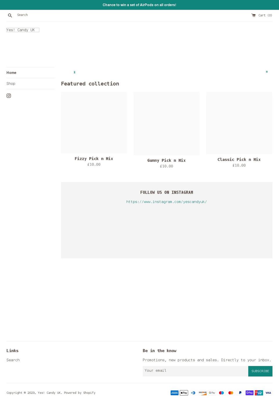 yescandy.co.uk shopify website screenshot