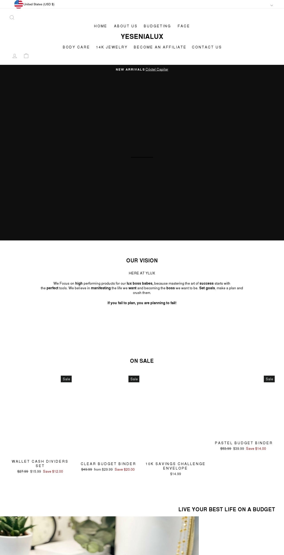 yesenialux.com shopify website screenshot