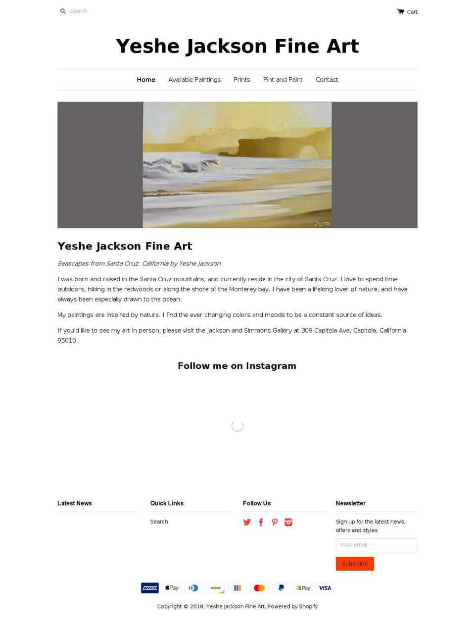 yeshejacksonfineart.com shopify website screenshot