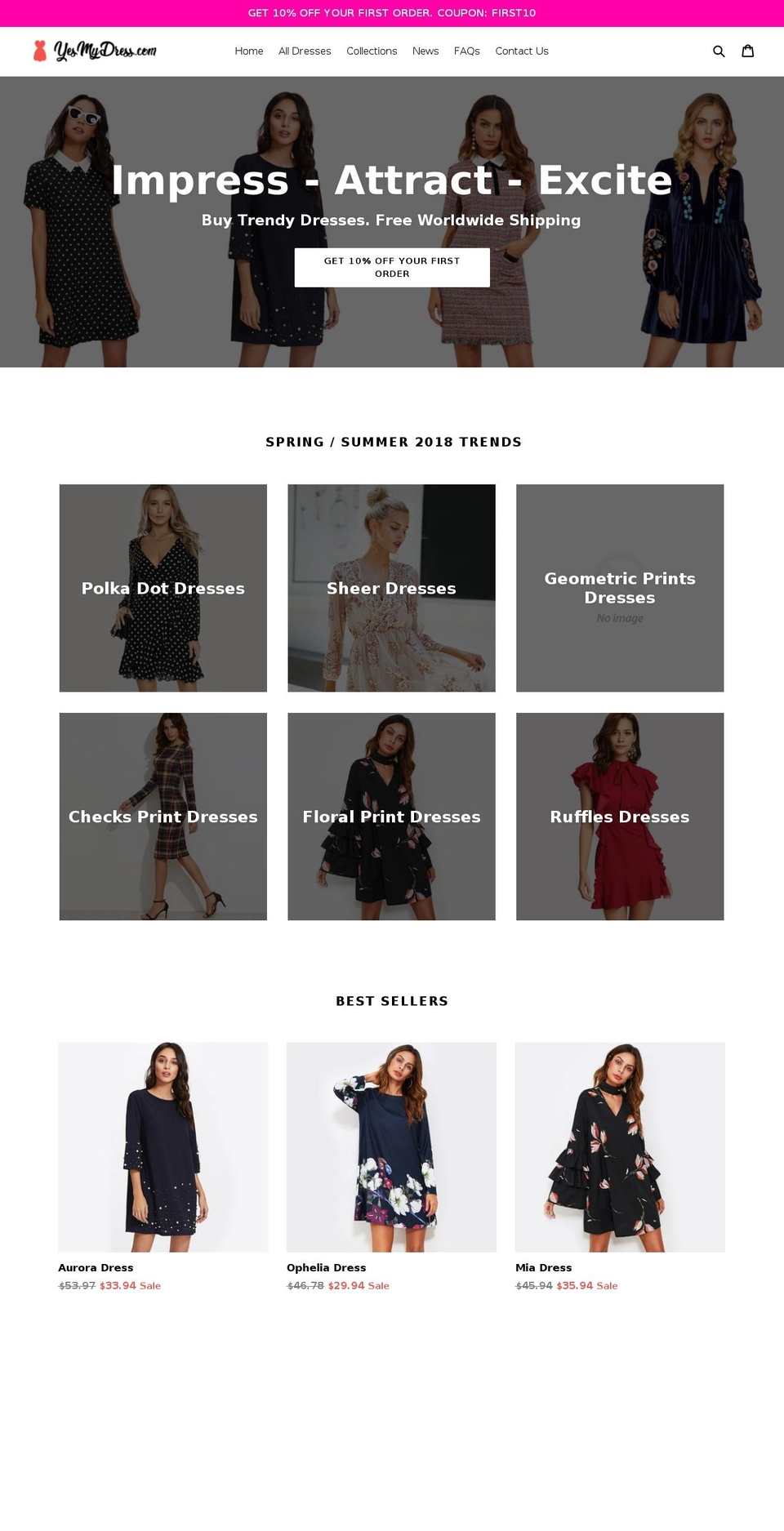 yesmydress.com — Shopify storefront screenshot