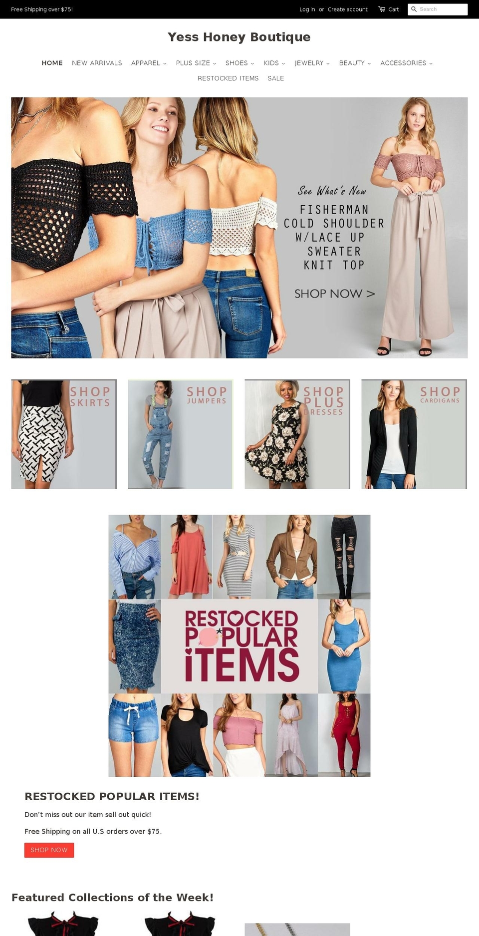 yesshoney.com — Shopify storefront screenshot