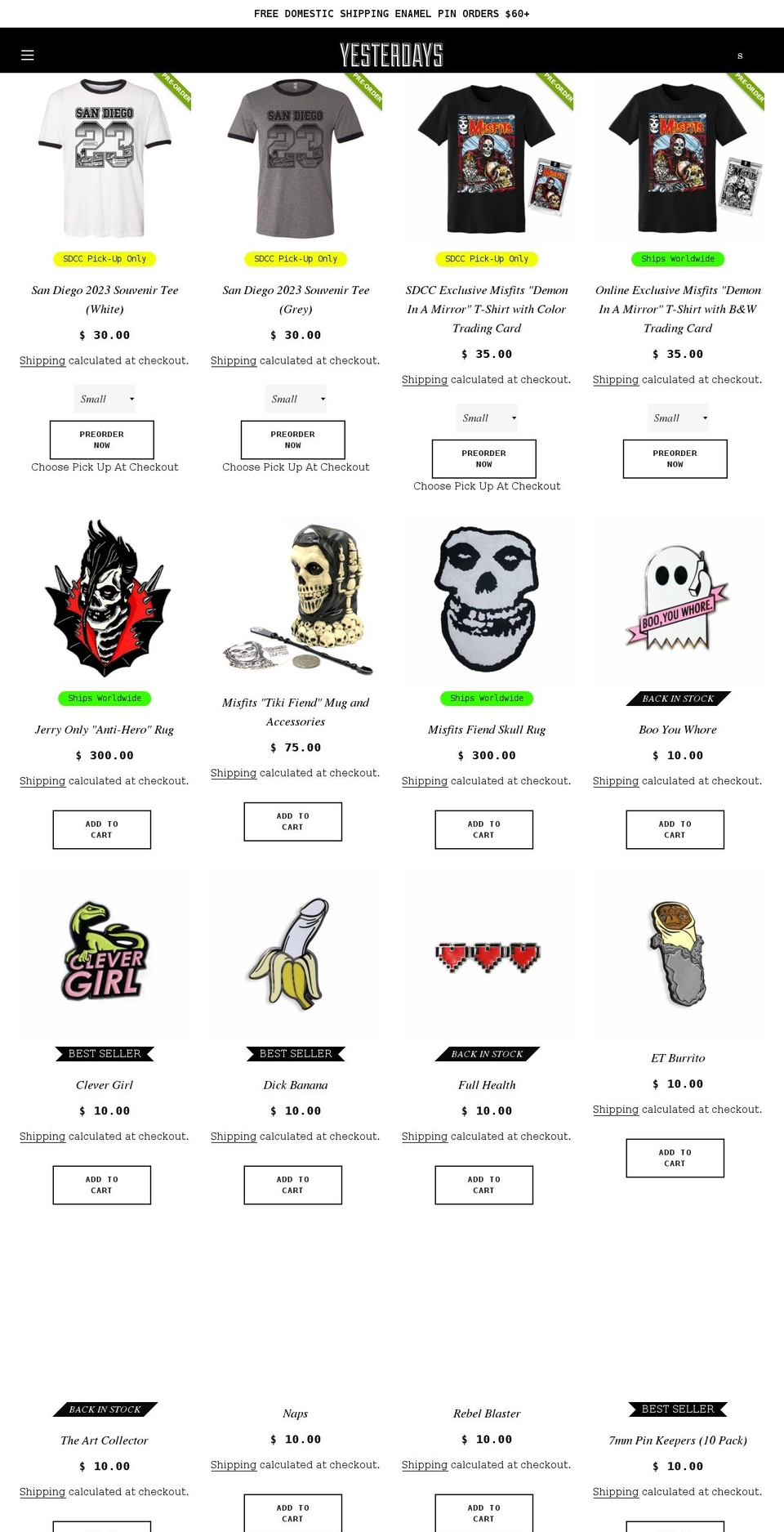 yesterdays.com shopify website screenshot