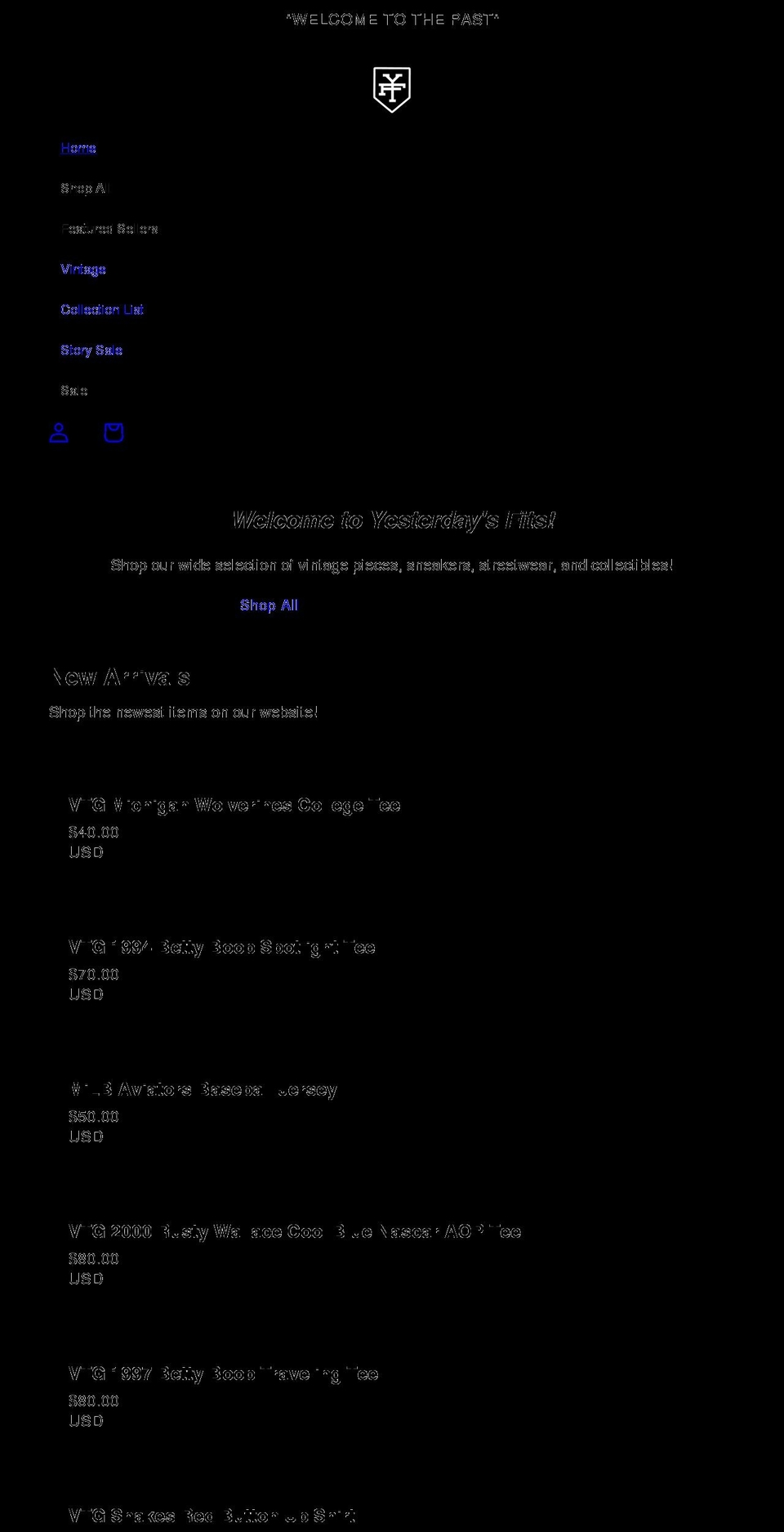 yesterdaysfits.com shopify website screenshot