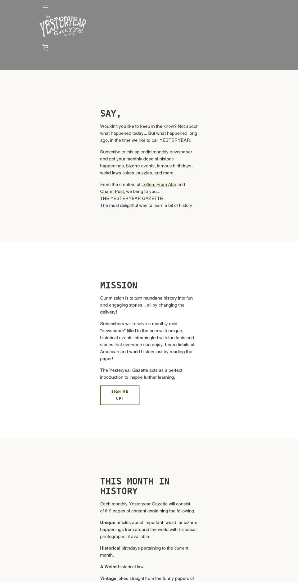 yesteryeargazette.com shopify website screenshot