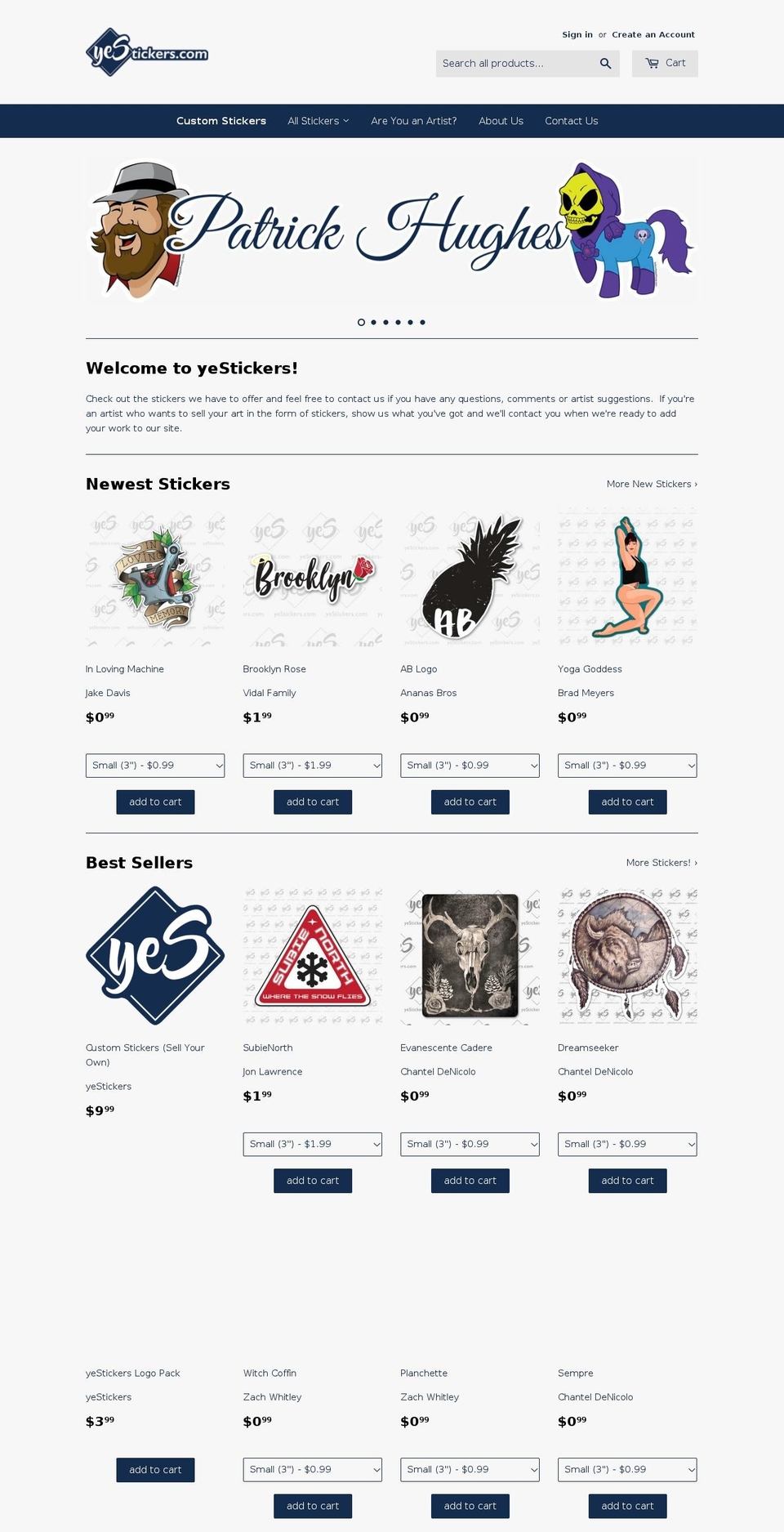 yestickers.com shopify website screenshot