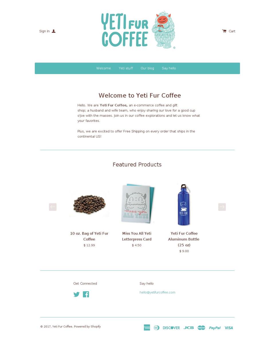yetifurcoffee.com shopify website screenshot