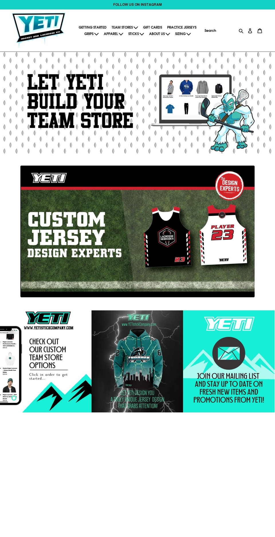 yetihockeycompany.com shopify website screenshot