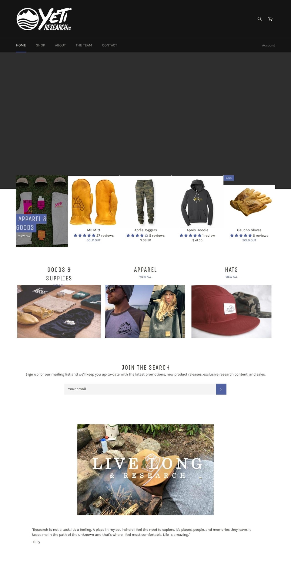 yetiresearch.co shopify website screenshot