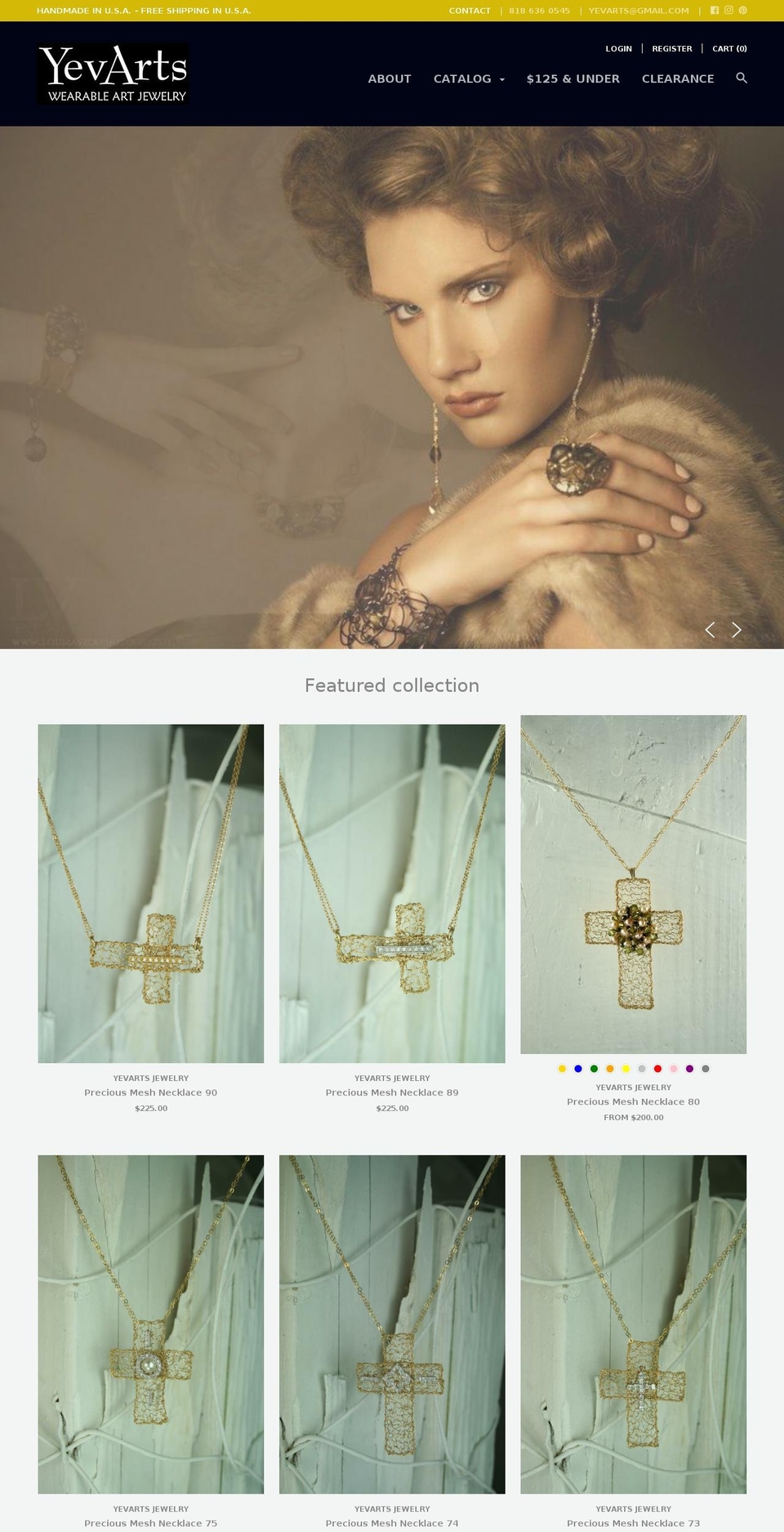 yevartsjewelry.com shopify website screenshot
