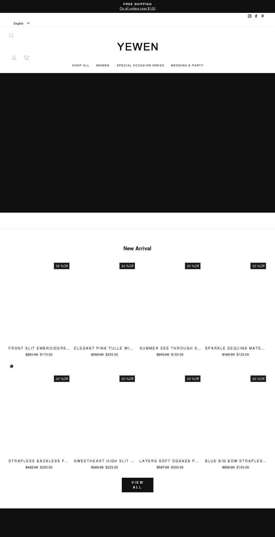 yewendress.com shopify website screenshot