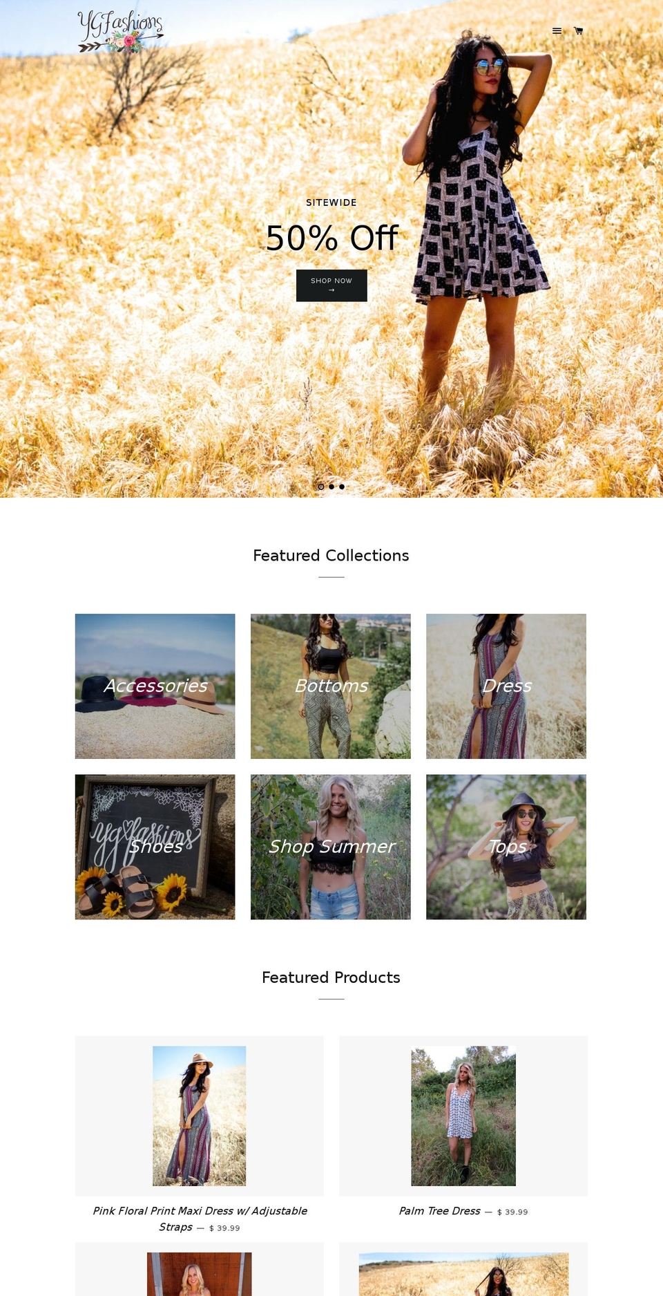 ygfashions.com shopify website screenshot