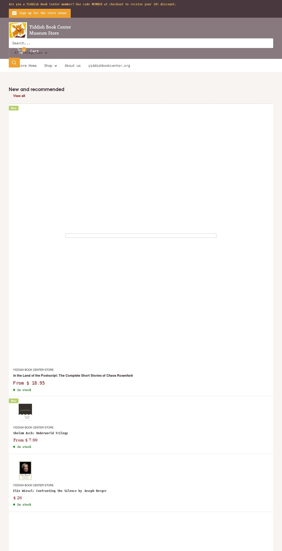 yiddish-book-center-store.myshopify.com shopify website screenshot