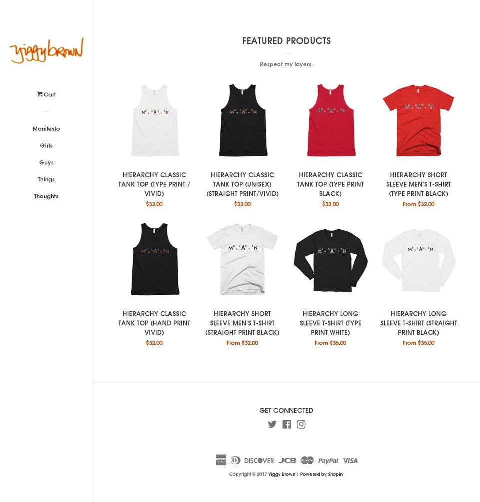 yiggybrown.com shopify website screenshot