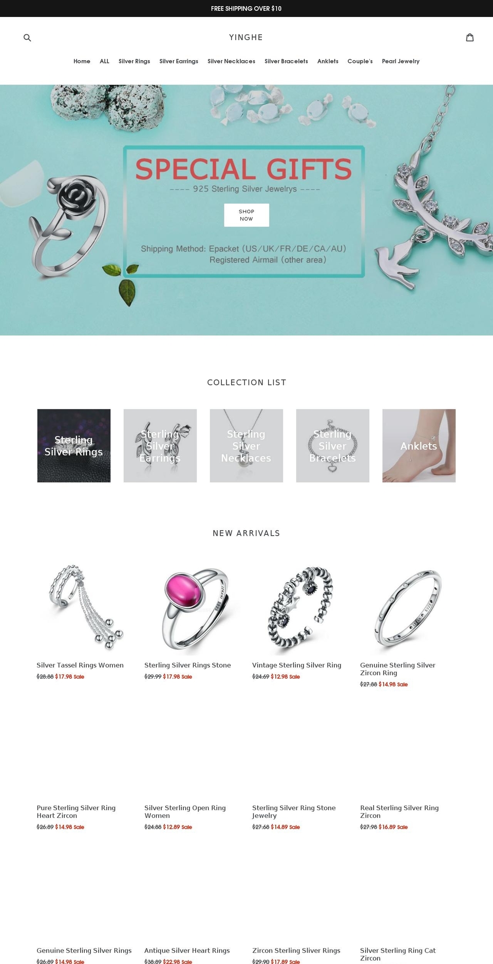 yinghejewelry.com — Shopify storefront screenshot