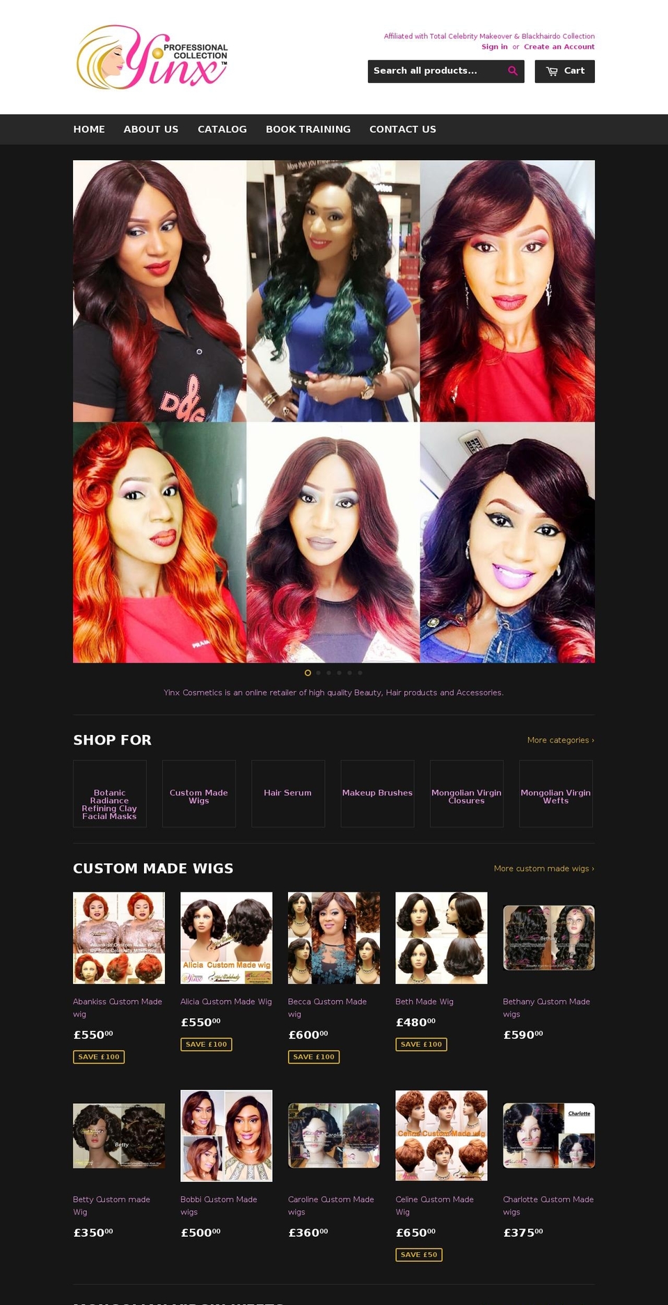 yinxcosmetics.com shopify website screenshot