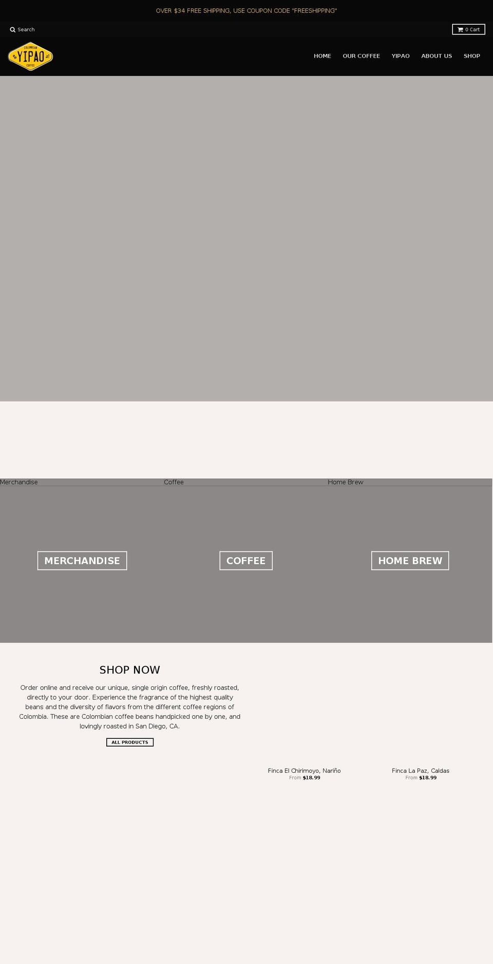 yipaocolombiancoffee.com — Shopify storefront screenshot