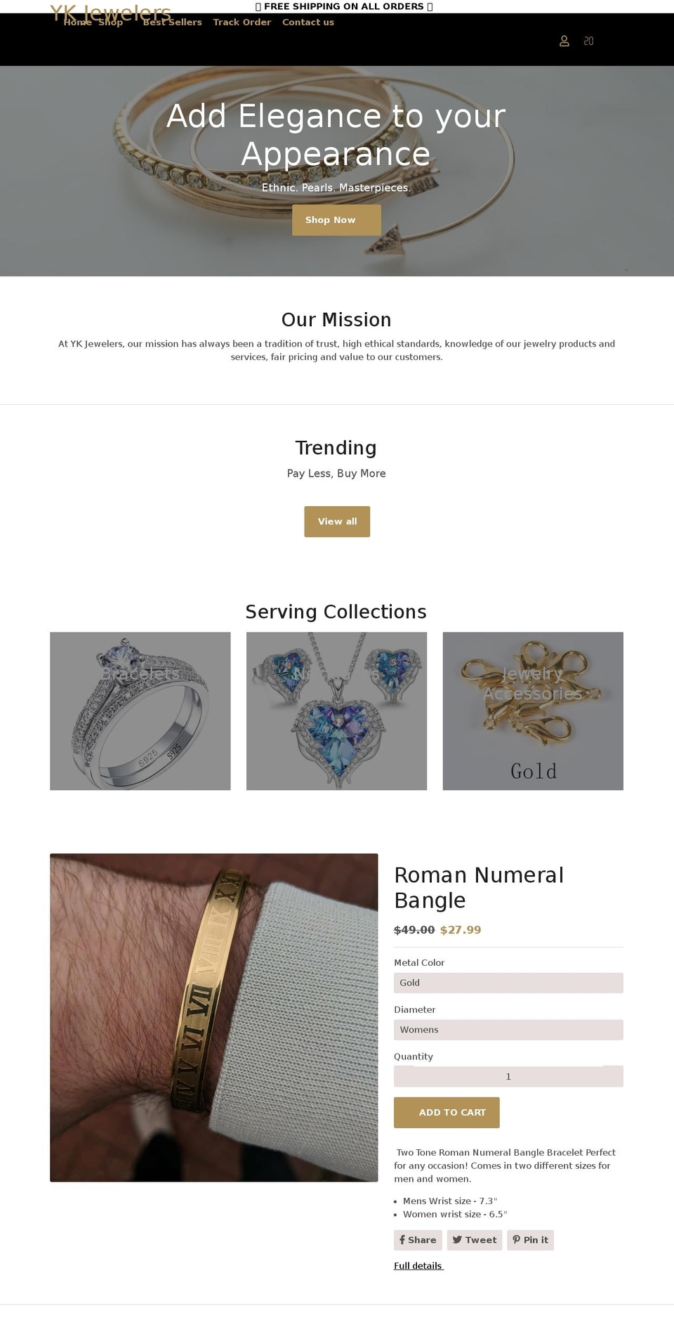 ykjewelers.com shopify website screenshot