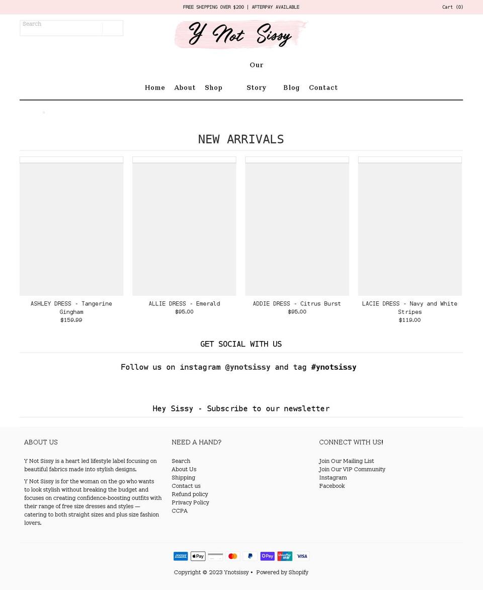 ynotsissy.com.au shopify website screenshot