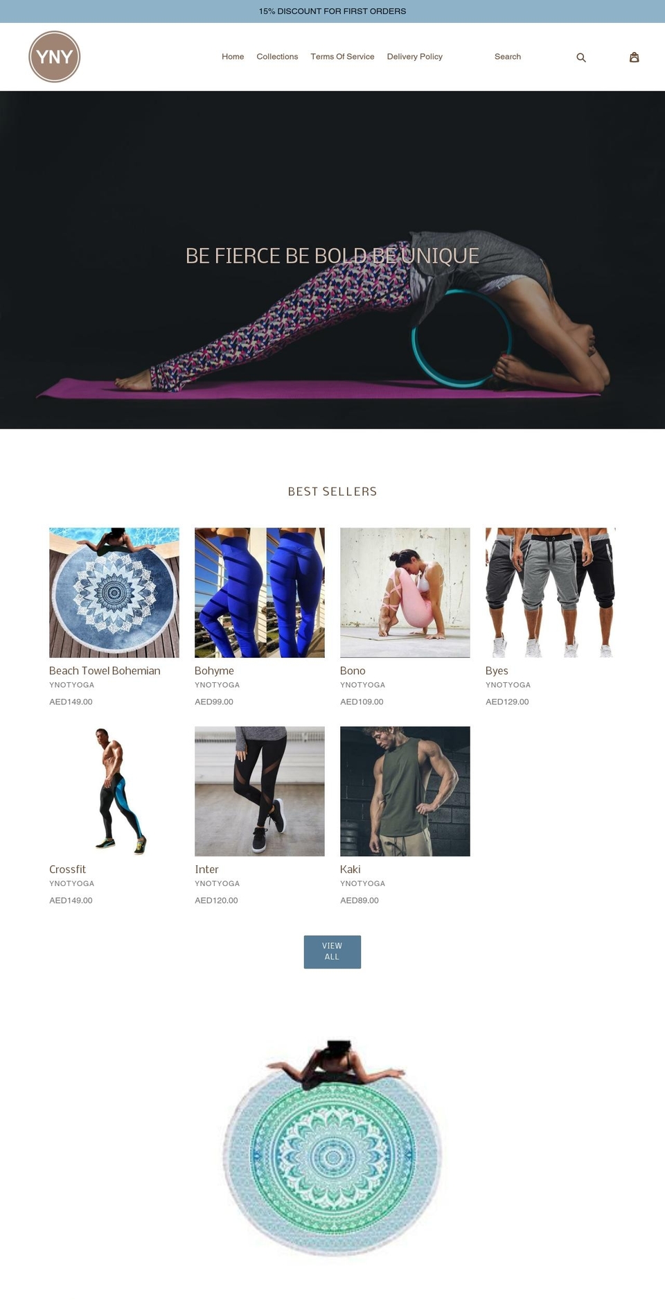 ynotyoga.com — Shopify storefront screenshot