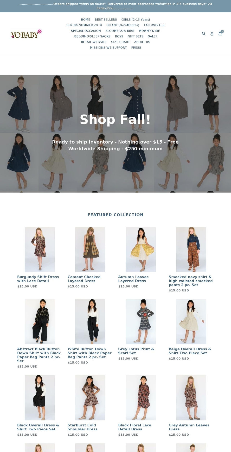 yobabywholesale.com shopify website screenshot