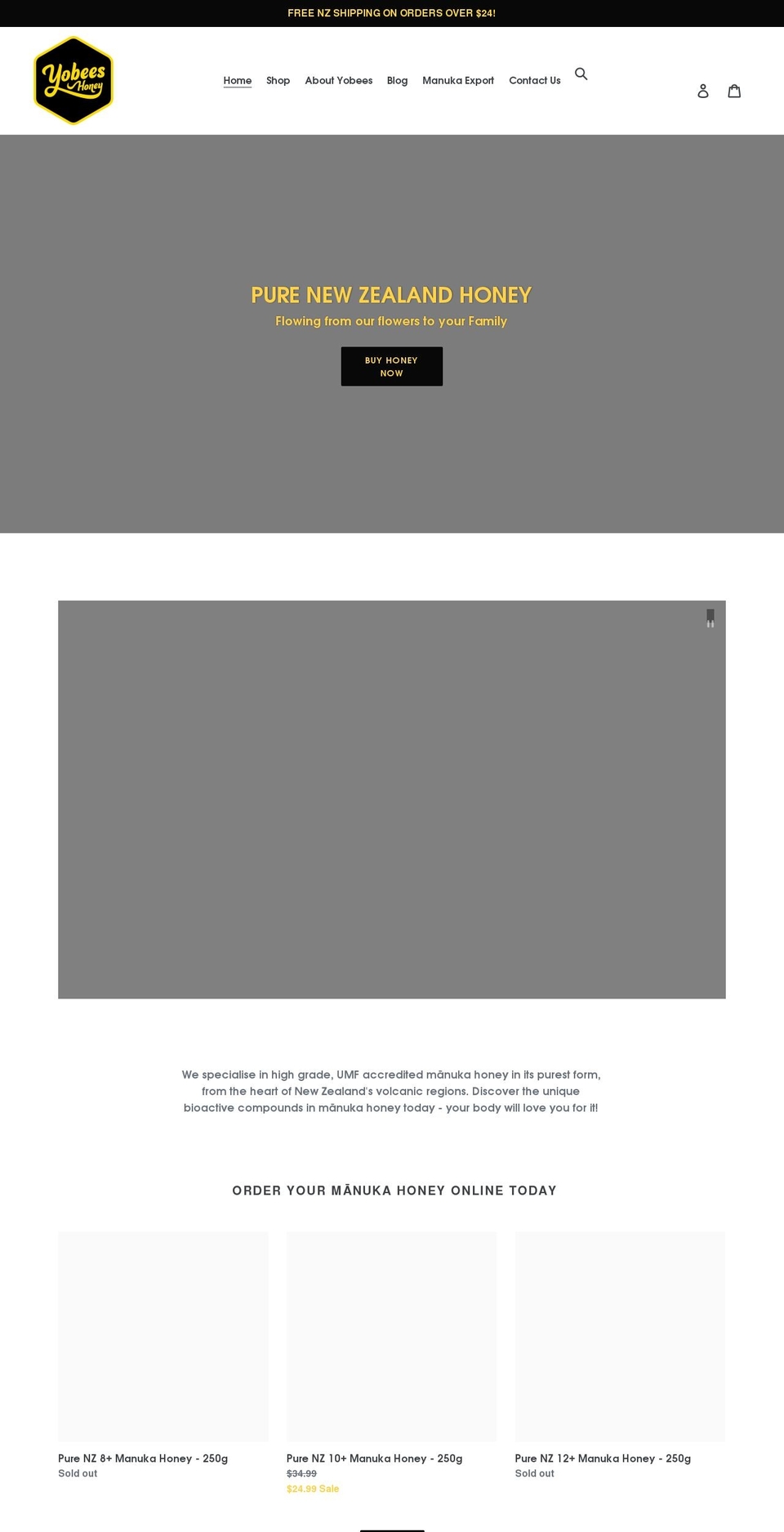 yobeeshoney.com — Shopify storefront screenshot