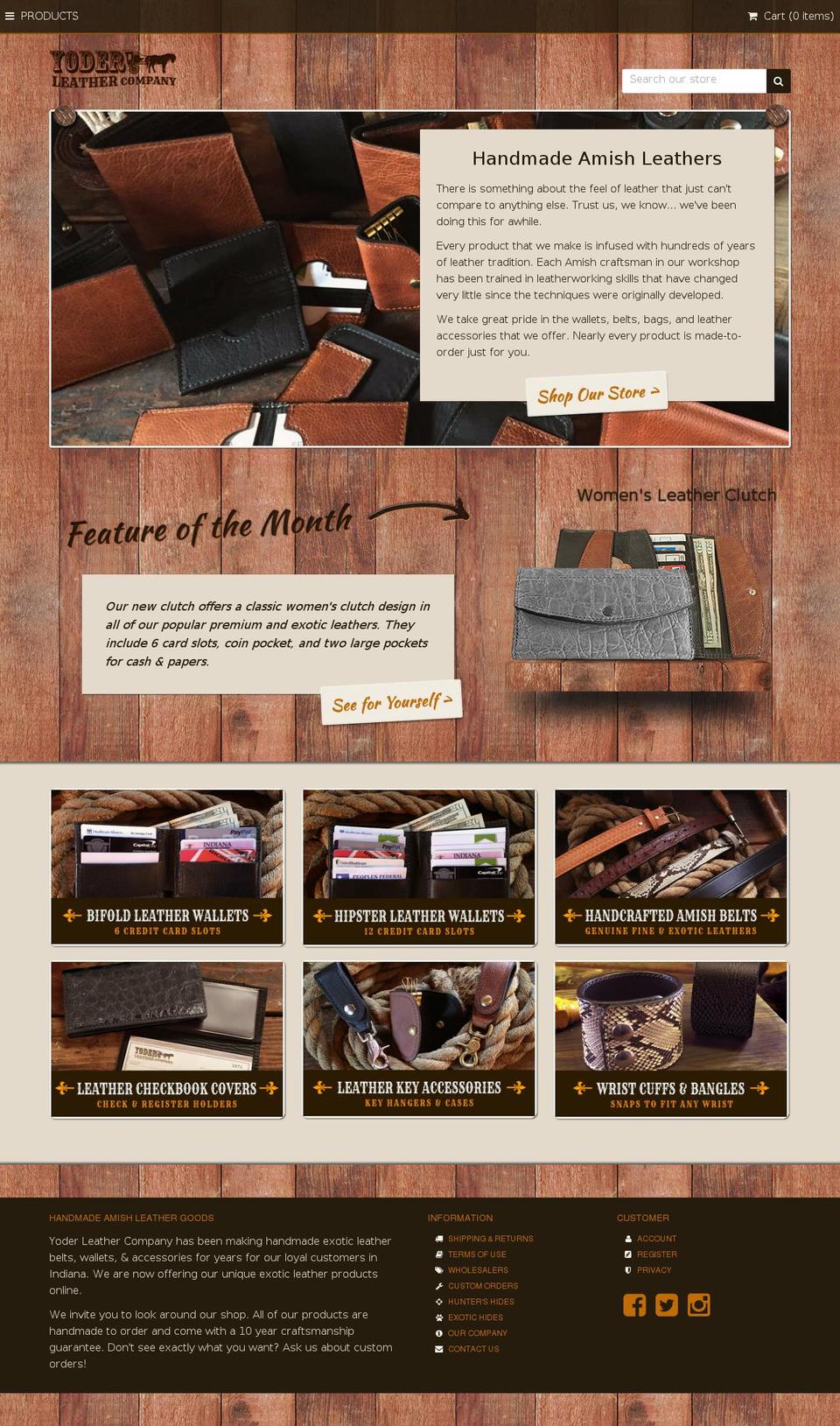 yoderleather.com shopify website screenshot