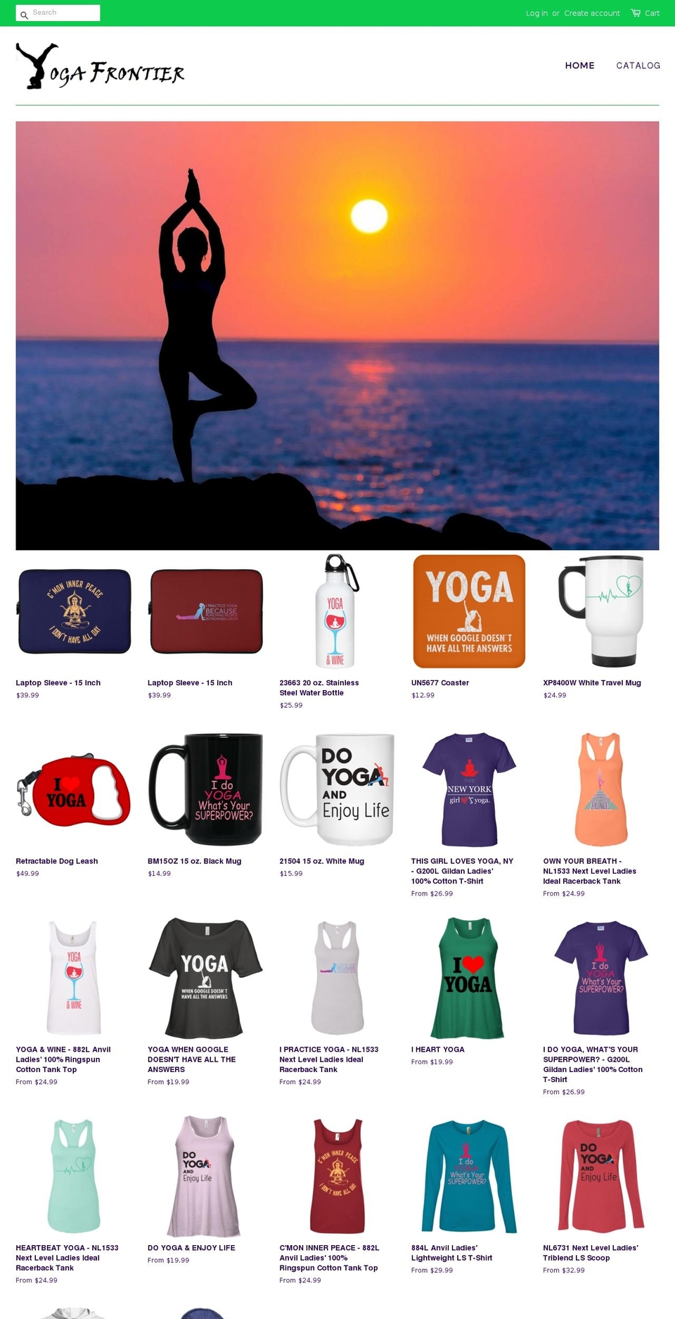 yogafrontier.com shopify website screenshot
