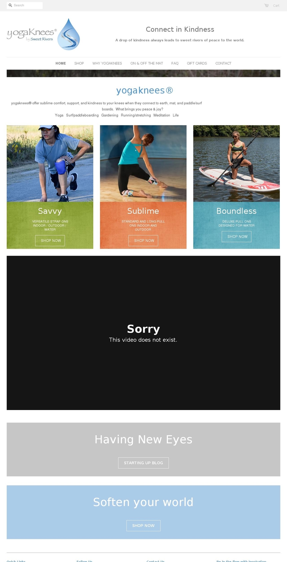 yogaknees.com shopify website screenshot