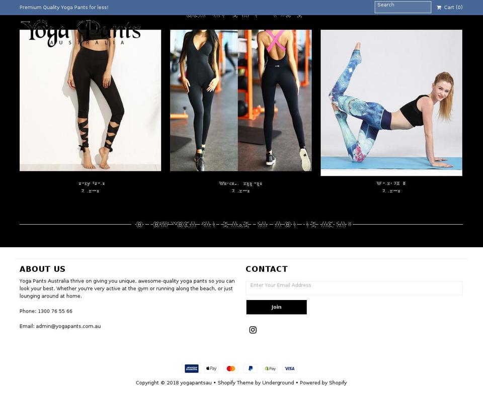 yogapants.com.au shopify website screenshot