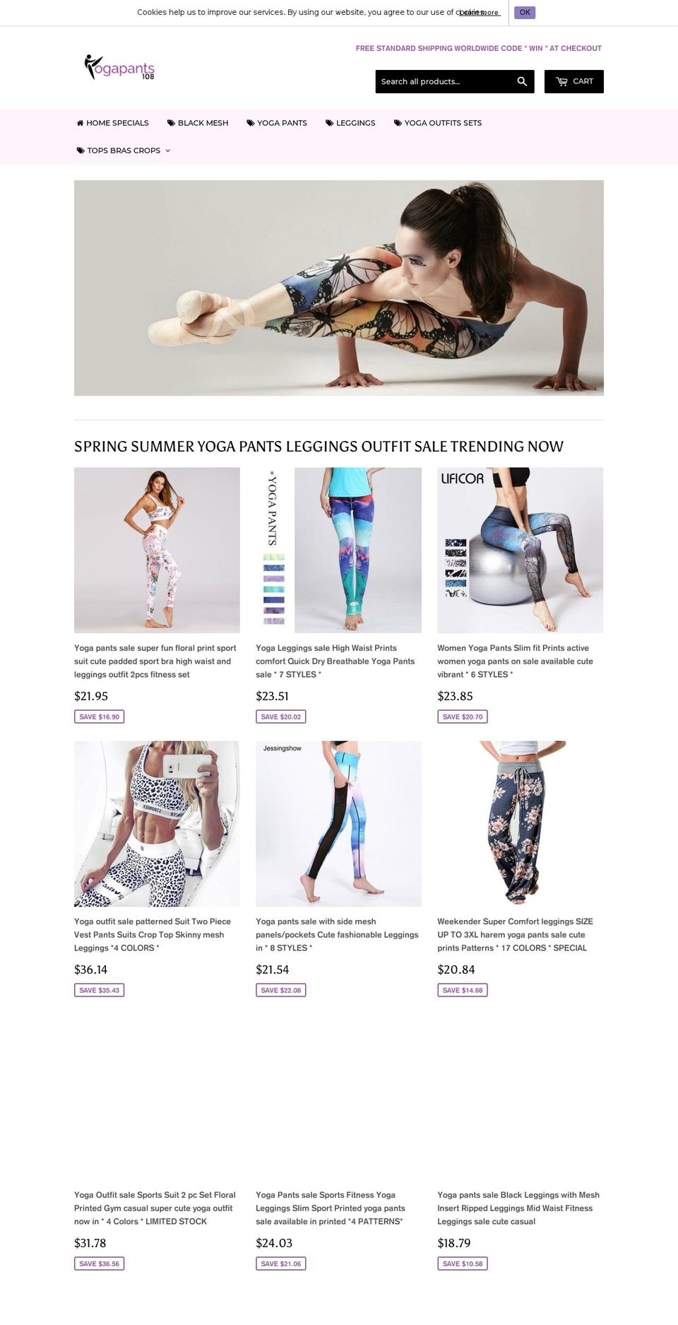 yogapants108.com shopify website screenshot