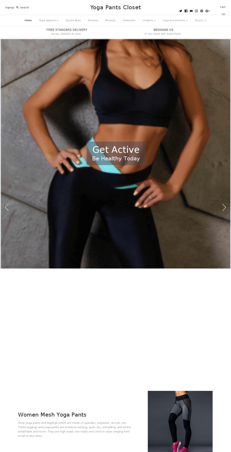 yogapantscloset.com shopify website screenshot