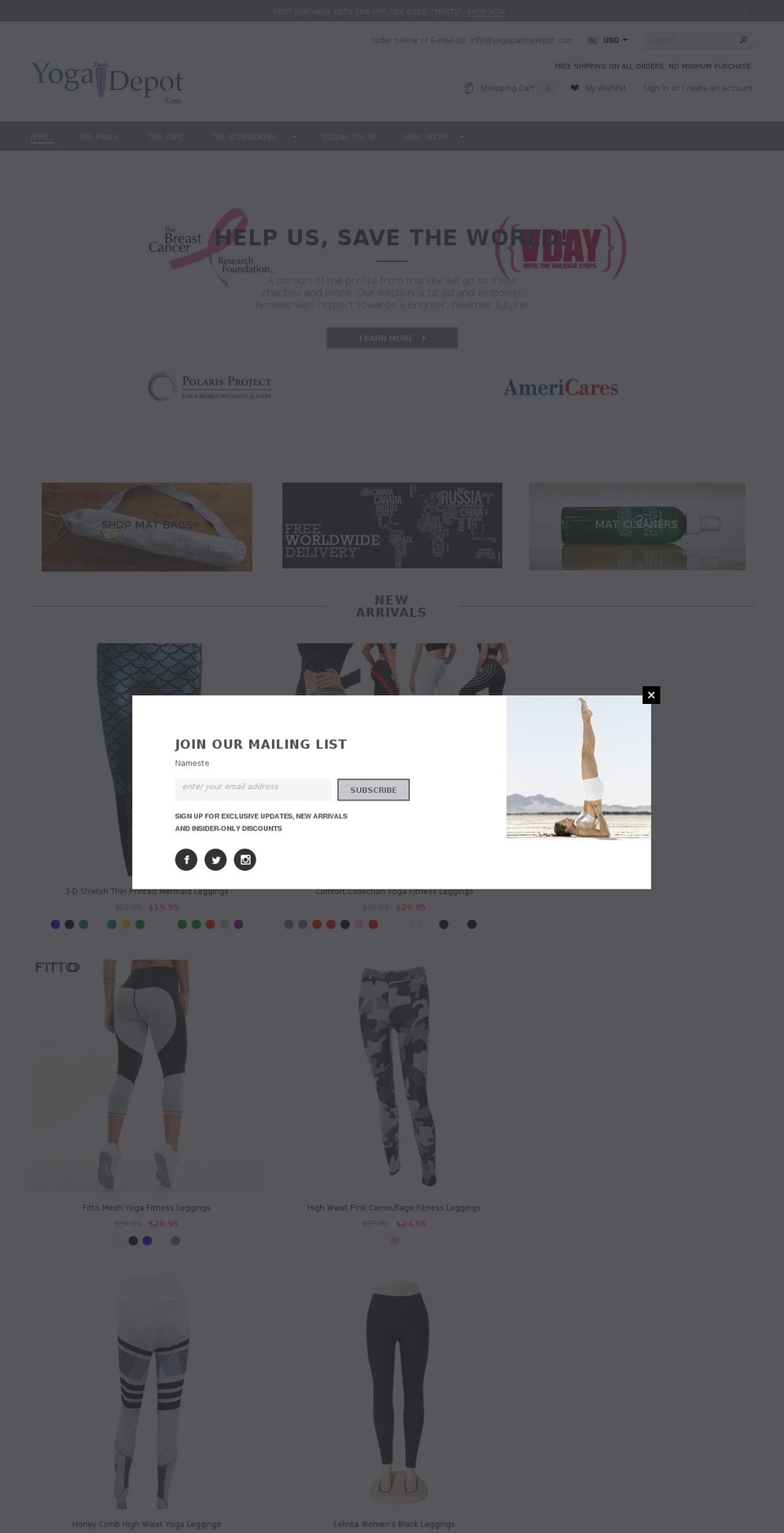 yogapantsdepot.com shopify website screenshot