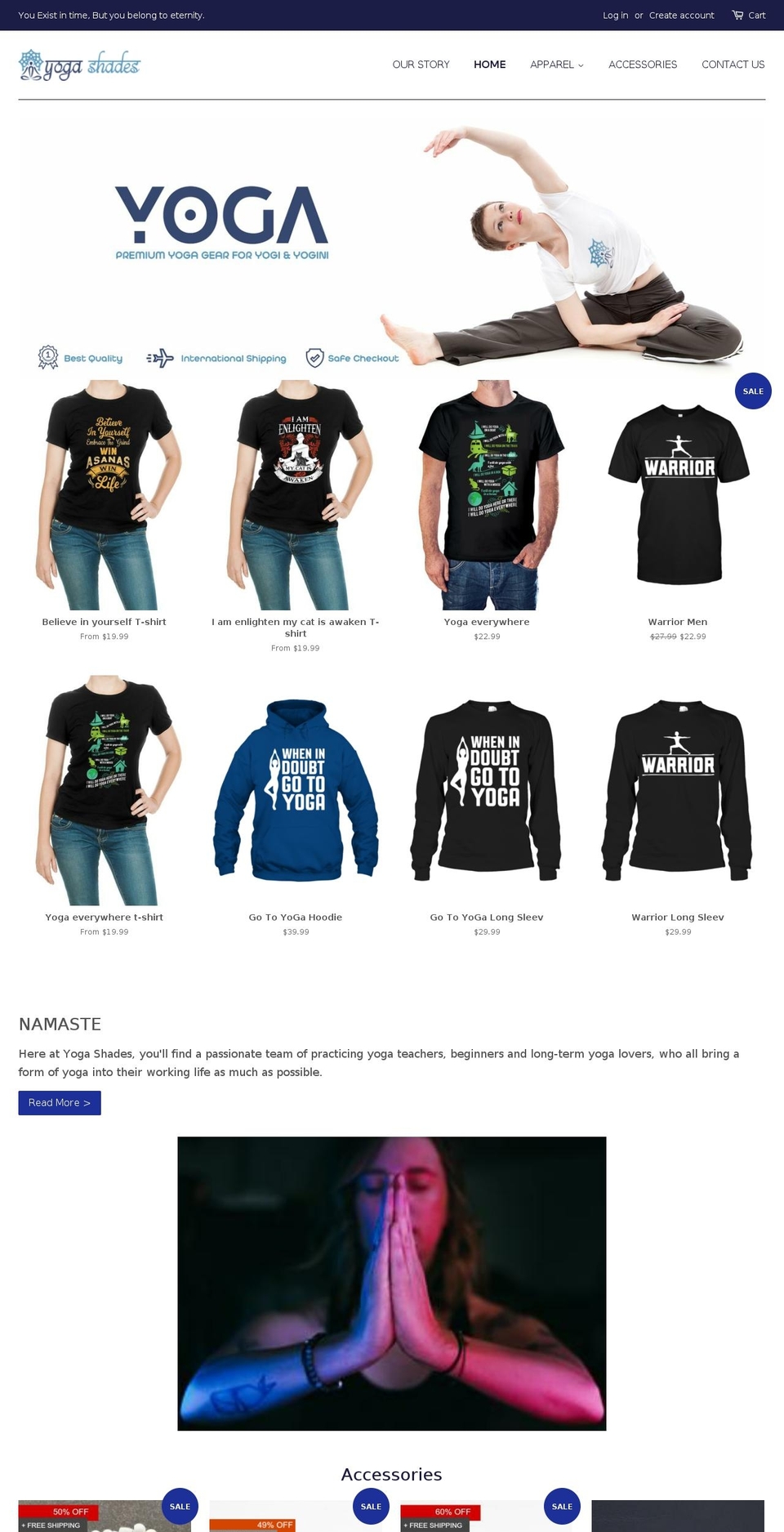 yogashades.com — Shopify storefront screenshot